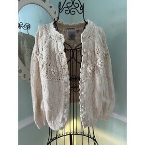 Vintage Cape Isle Knitters Cardigan Sweater Size M Ivory Button Front Lng/Slv